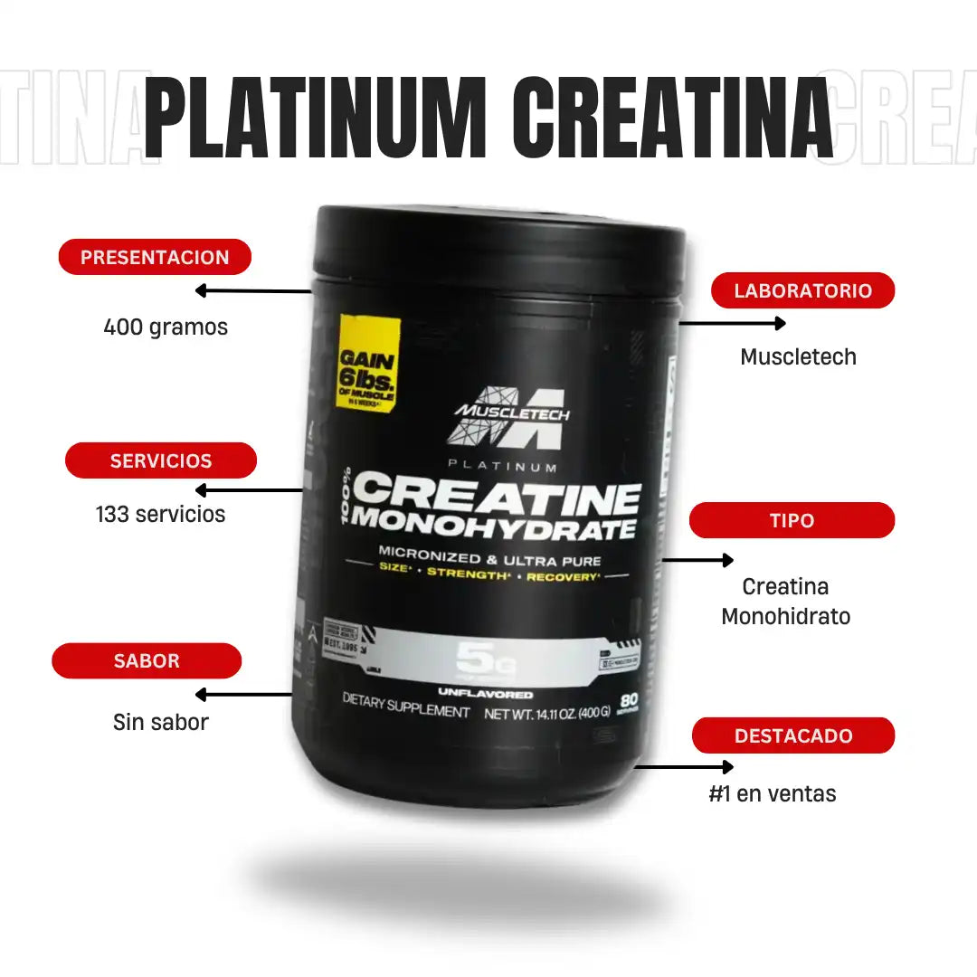 Creatina Platinum 100% Creatine Muscletech 400 GR (80 Servicios)